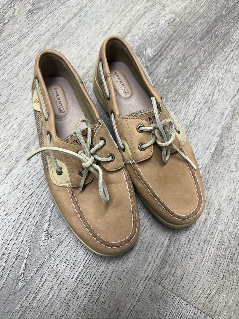 Sperry Women's Tan Leather Boat Shoes with Beige Accents